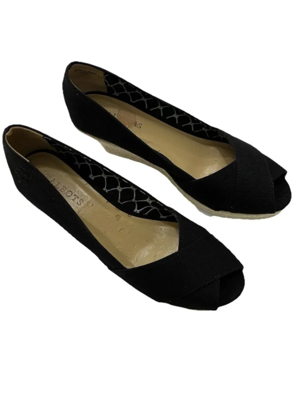 Talbots Black Canvas Peep Toe Sip On Espadrille Wedge Sandal